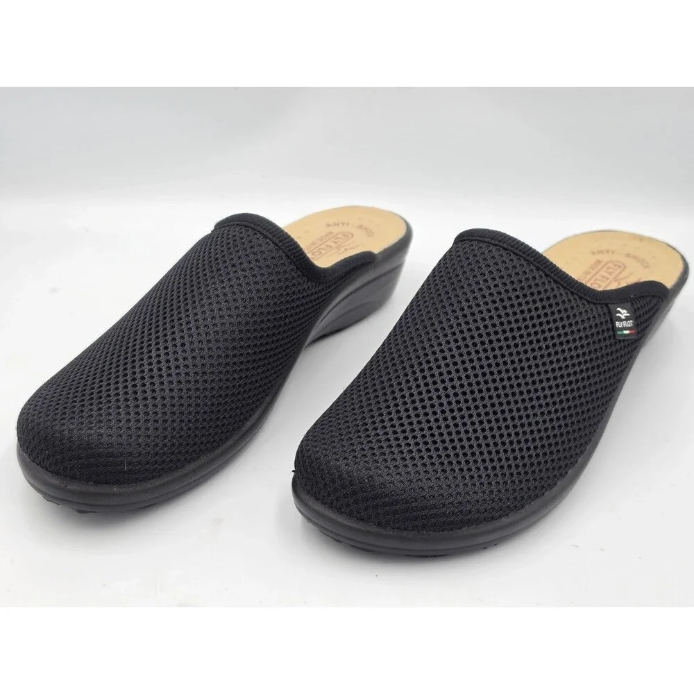Fly Flot Clogs Mule Women 8.5 EU 39 Black Mesh Anti-Shock Anatomic Comfort ITALY